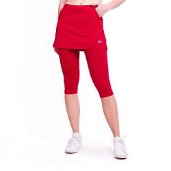 Sportkind Mädchen & Damen 2-in-1 Tennisrock mit Taschen & 3/4 Capri Leggings, Laufrock, Yogahose mit Rock, Sport Skapri, Bordeaux rot, Gr. 164 von Sportkind