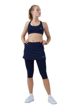 Sportkind Mädchen & Damen 2-in-1 Tennisrock mit Taschen & 3/4 Capri Leggings, Laufrock, Yogahose mit Rock, Sport Skapri, Navy blau, Gr. 158 von Sportkind