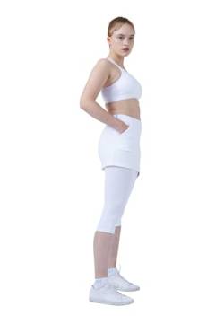 Sportkind Mädchen & Damen 2-in-1 Tennisrock mit Taschen & 3/4 Capri Leggings, Laufrock, Yogahose mit Rock, Sport Skapri, Weiss, Gr. 140 von Sportkind