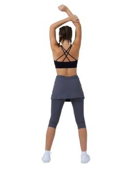 Sportkind Mädchen & Damen 2-in-1 Tennisrock mit Taschen & 3/4 Capri Leggings, Laufrock, Yogahose mit Rock, Sport Skapri, grau, Gr. XXL von Sportkind