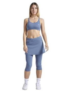 Sportkind Mädchen & Damen 2-in-1 Tennisrock mit Taschen & 3/4 Capri Leggings, Laufrock, Yogahose mit Rock, Sport Skapri, grau blau, Gr. L von Sportkind