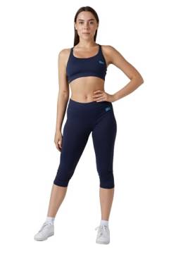 Sportkind Mädchen & Damen Fitness, Yoga, Sport 3/4 Capri Leggings, Mid Waist, Blickdicht, atmungsaktiv, Navy blau, Gr. 128 von Sportkind