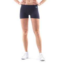 Sportkind Mädchen & Damen Kurze Sport Shorts, Turnhose, Gymnastikhose, Laufshorts, atmungsaktiv, Navy blau, Gr. S von Sportkind