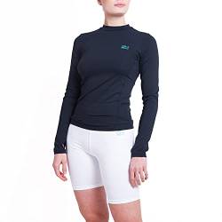 Sportkind Mädchen & Damen Sport Langarm Funktionsshirt mit Daumenloch, Laufshirt, UV-Schutz, atmungsaktiv, Navy blau, Gr. M von Sportkind