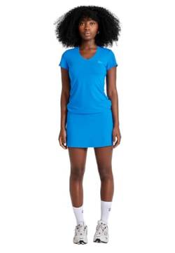Sportkind Mädchen & Damen Tennis, Fitness, Sport T-Shirt, Kurzarm, V-Ausschnitt, UV-Schutz UPF 50+, atmungsaktiv, Cyan blau, Gr. 164 von Sportkind