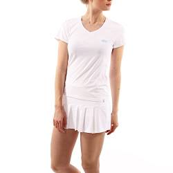 Sportkind Mädchen & Damen Tennis, Fitness, Sport T-Shirt, Kurzarm, V-Ausschnitt, UV-Schutz UPF 50+, atmungsaktiv, weiß, Gr. L von Sportkind