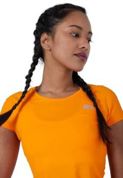 Sportkind Mädchen & Damen Tennis, Fitness, Sport T-Shirt, Rundhals, UV-Schutz UPF 50+, atmungskativ, Kurzarm, orange, Gr. L von Sportkind