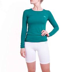 Sportkind Mädchen & Damen Tennis, Running, Sport Langarm Shirt mit Rundhalsausschnitt, UV-Schutz UPF 50+, atmungsaktiv, Petrol grün, Gr. 146 von Sportkind