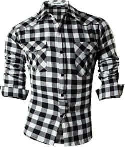 Sportrendy Herren Freizeit Hemden Slim Button Down Long Sleeves Dress Shirts Tops JZS013 Blackwhite XXL von Sportrendy