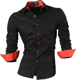 Sportrendy Herren Freizeit Hemden Slim Button Down Long Sleeves Dress Shirts Tops JZS044 Black 3XL von Sportrendy