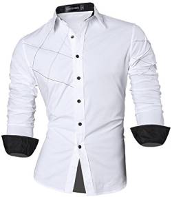 Sportrendy Herren Freizeit Hemden Slim Button Down Long Sleeves Dress Shirts Tops JZS044 White XL von Sportrendy