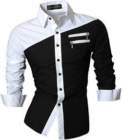 Sportrendy Herren Freizeit Hemden Slim Button Down Long Sleeves Dress Shirts Tops JZS052 Black XL von Sportrendy