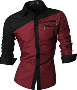 Sportrendy Herren Freizeit Hemden Slim Button Down Long Sleeves Dress Shirts Tops JZS052 WineRed XXL von Sportrendy