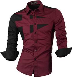 Sportrendy Herren Freizeit Hemden Slim Button Down Long Sleeves Dress Shirts Tops JZS054 WineRed M von Sportrendy