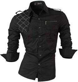 Sportrendy Herren Freizeit Hemden Slim Button Down Long Sleeves Dress Shirts Tops JZS065 Black XXL von Sportrendy