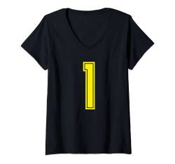 Damen Jersey 1 gelb Sport Team Trikot Nr T-Shirt mit V-Ausschnitt von Sports Legendz