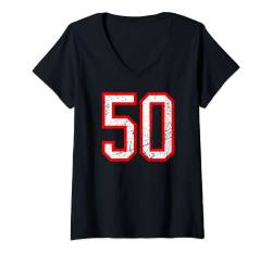 Damen Nr. 50 Sport-Trikot, Weiß / Rot T-Shirt mit V-Ausschnitt von Sports Legendz