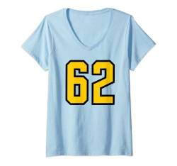 Damen Sporttrikot Nr. 62 Lucky No. Yellow Black Birthday Age T-Shirt mit V-Ausschnitt von Sports Legendz