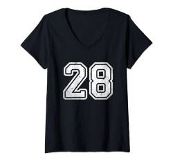 Damen Sporttrikot Zahl #28 weiß Vintage 28 Geburtstag T-Shirt mit V-Ausschnitt von Sports Legendz