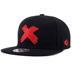 Sporty Snapback Cap Cross Hip Hop Street Baseball Flat Brim Mütze Kappe Basecap (schwarz/rot) von Sporty