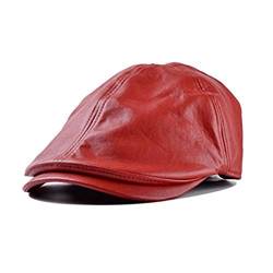 Zeitungsjunge Kunstleder Cap Mütze Baskenmütze Newsboy Biker Baret Schiebermütze Flat Cap Cabbie Sportflatcap (rot) von Sporty