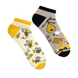 Spox Sox Casual Unisex für Damen und Herren – lustige, mehrfarbige, bunte, verrückte, unterschiedliche Sneaker Socken für Individualisten, Gr. 44-46, Bienen von Spox Sox