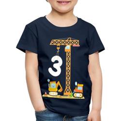 Spreadshirt 3. Geburtstag Ich Bin DREI Bagger Kran und Planierraupe Kinder Premium T-Shirt, 110/116 (4 Jahre), Navy von Spreadshirt