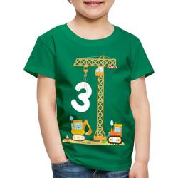 Spreadshirt 3. Geburtstag Ich Bin DREI Bagger Kran und Planierraupe Kinder Premium T-Shirt, 98/104 (2 Jahre), Kelly Green von Spreadshirt