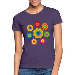 Spreadshirt 70er Jahre Hippie Flower Power Kostüm Blumen Outfit Frauen T-Shirt, XL, Dunkellila von Spreadshirt