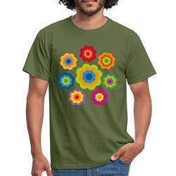 Spreadshirt 70er Jahre Hippie Flower Power Kostüm Blumen Outfit Männer T-Shirt, 4XL, Militärgrün von Spreadshirt
