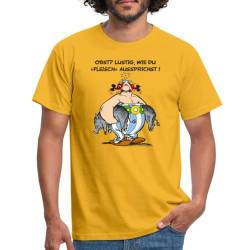 Spreadshirt Asterix und Obelix Obst Fleisch Spruch Männer T-Shirt, 4XL, Gelb von Spreadshirt