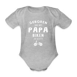 Spreadshirt Baby Geburt Geboren Um Mit Papa Zu Biken Geschenkidee Baby Bio-Kurzarm-Body, 62 (2-3 M.), Grau meliert von Spreadshirt