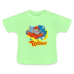 Spreadshirt Benjamin Blümchen Trötet Töröö Und Winkt Baby Bio-T-Shirt mit Rundhals, 12-18 Monate, Mintgrün von Spreadshirt