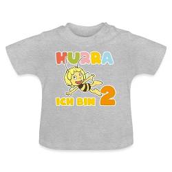 Spreadshirt Biene Maja Hurra Ich Bin 2! Zweiter Geburtstag Baby Bio-T-Shirt mit Rundhals, 12-18 Monate, Grau meliert von Spreadshirt