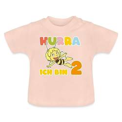 Spreadshirt Biene Maja Hurra Ich Bin 2! Zweiter Geburtstag Baby Bio-T-Shirt mit Rundhals, 12-18 Monate, Kristallrosa von Spreadshirt