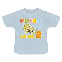 Spreadshirt Biene Maja Hurra Ich Bin 2! Zweiter Geburtstag Baby Bio-T-Shirt mit Rundhals, 18-24 Monate, Hellblau von Spreadshirt