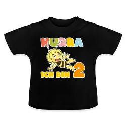 Spreadshirt Biene Maja Hurra Ich Bin 2! Zweiter Geburtstag Baby Bio-T-Shirt mit Rundhals, 18-24 Monate, Schwarz von Spreadshirt