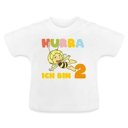 Spreadshirt Biene Maja Hurra Ich Bin 2! Zweiter Geburtstag Baby Bio-T-Shirt mit Rundhals, 18-24 Monate, weiß von Spreadshirt