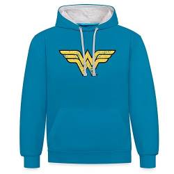 Spreadshirt DC Comics Justice League Wonder Woman Kontrast Hoodie, XL, Pfauenblau/Grau meliert von Spreadshirt