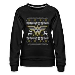 Spreadshirt DC Comics Wonder Woman Weihnachten Ugly Sweater Frauen Premium Pullover, M, Schwarz von Spreadshirt