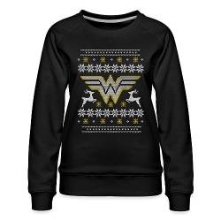 Spreadshirt DC Comics Wonder Woman Weihnachten Ugly Sweater Frauen Premium Pullover, S, Schwarz von Spreadshirt