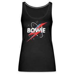 Spreadshirt David Bowie Schriftzug Sternenhimmel Mit Blitz Frauen Premium Tank Top, M, Schwarz von Spreadshirt