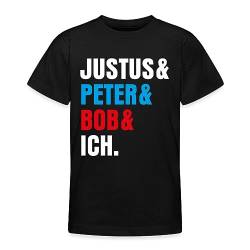 Spreadshirt Die DREI Fragezeichen Justus & Peter & Bob & Ich Teenager T-Shirt, 134/146 (9-11 Jahre), Schwarz von Spreadshirt