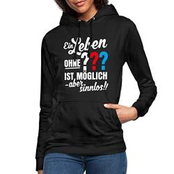 Spreadshirt Die DREI Fragezeichen Leben Ohne Ist Sinnlos Spruch Frauen Hoodie, XL, Schwarz von Spreadshirt