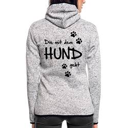 Spreadshirt Die Mit Dem Hund Geht Hundemama Gassi Hundebesitzerin Spruch Frauen Kapuzen-Fleecejacke, S, Hellgrau meliert von Spreadshirt