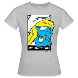 Spreadshirt Die Schlümpfe Schlumpfine Happy Face Frauen T-Shirt, M, Grau meliert von Spreadshirt