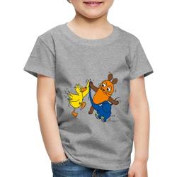 Spreadshirt Die Sendung Mit Der Maus Tanzt Mit Elefant Und Ente Kinder Premium T-Shirt, 134/140 (8 Jahre), Grau meliert von Spreadshirt