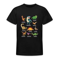 Spreadshirt Dinosaurier Arten Übersicht Dino T-Rex Comic Kinder T-Shirt, 122/128 (7-8 Jahre), Schwarz von Spreadshirt