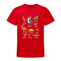 Spreadshirt Dinosaurier Arten Übersicht Dino T-Rex Comic Kinder T-Shirt, 98/104 (3-4 Jahre), Rot von Spreadshirt