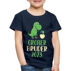 Spreadshirt Großer Bruder 2023 Dino Dinosaurier Geschenk Geschenkidee Kinder Premium T-Shirt, 110/116 (4 Jahre), Navy von Spreadshirt